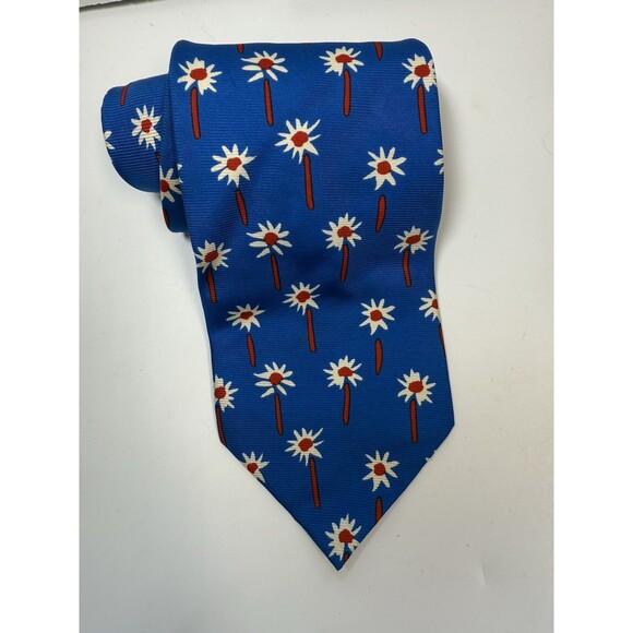 Daniel Valente Red White & Blue Floral Silk Neck Tie - Picture 1 of 6
